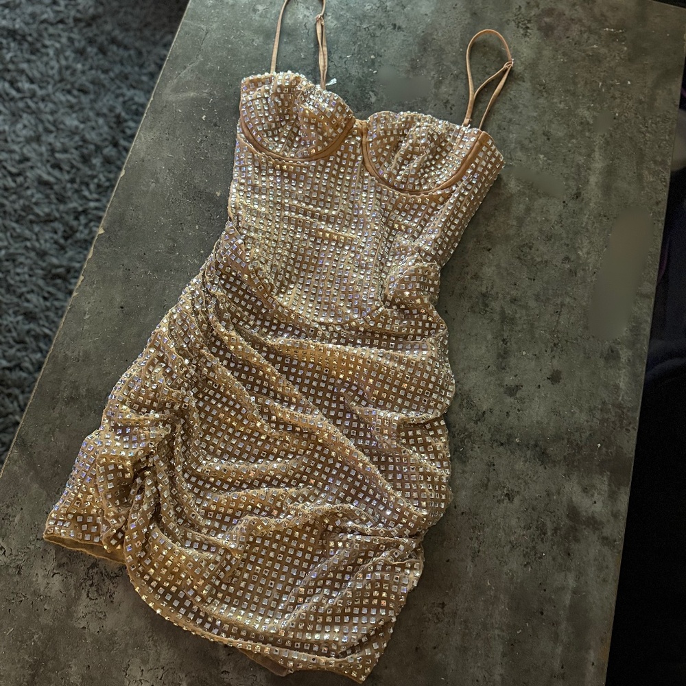 Oh Polly Elegant Rhinestone Studded Strapless Dress - Picture 3 of 3